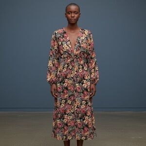 Diosa Vintage Style Floral Maxi Dress Empire Waist Smocked XS Small